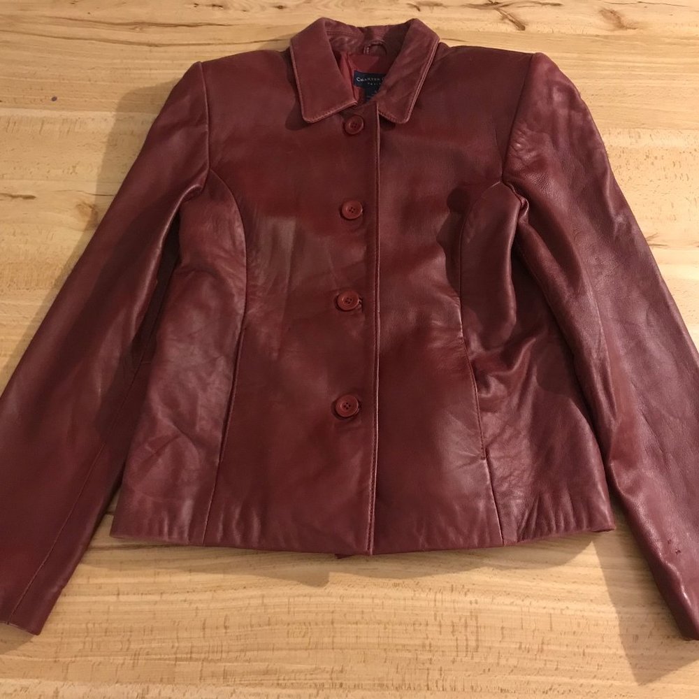 CHARTER CLUB RED GENUINE LEATHER JACKET COAT SIZE PETITE SMALL MACYS